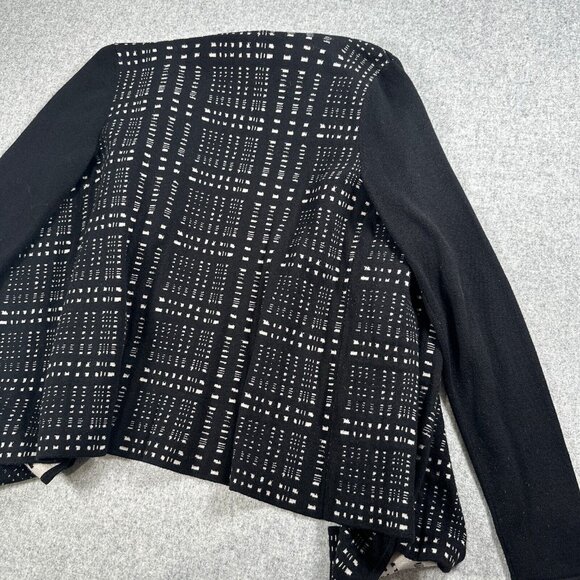 Ivanka Trump Womens Small Black Cream Open Front Cardigan Long Sleeve Abstract - Picture 4 of 16